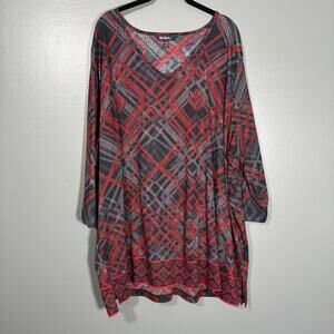 Ulla Popken Red & Black Plaid Grunge Shift Dress - Size 24/26 - Womens Plus Size